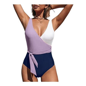 CUPSHE One Piece Swimsuit Wrap Color Block Tie Side Size Small